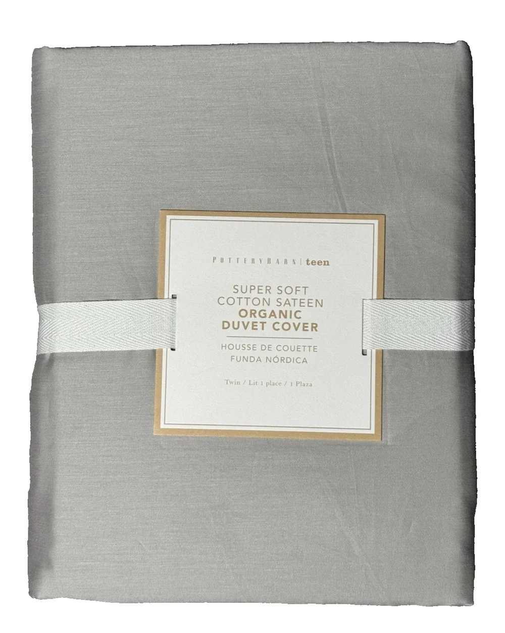 Pottery Barn Teen Super Soft Cotton Sateen Organic Twin Duvet NWT Gray